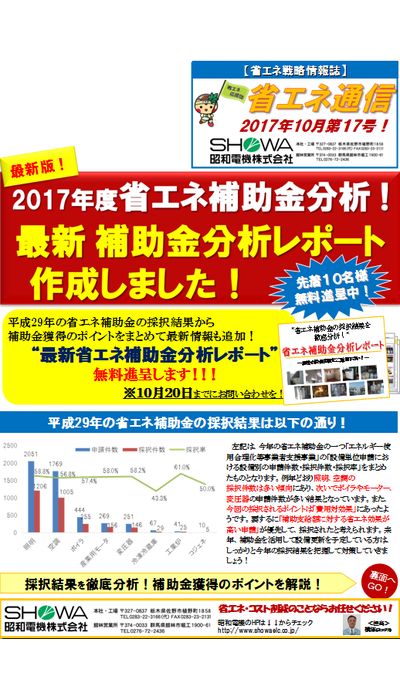 2017年度省エネ補助金分析 ! 最新補助金分析レポートを作成しました！