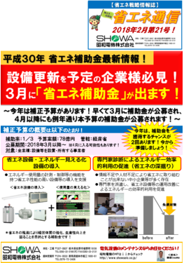平成30年省エネ補助金最新情報！