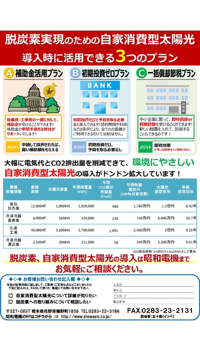脱炭素実現のための再エネ電力！自家消費型太陽光！